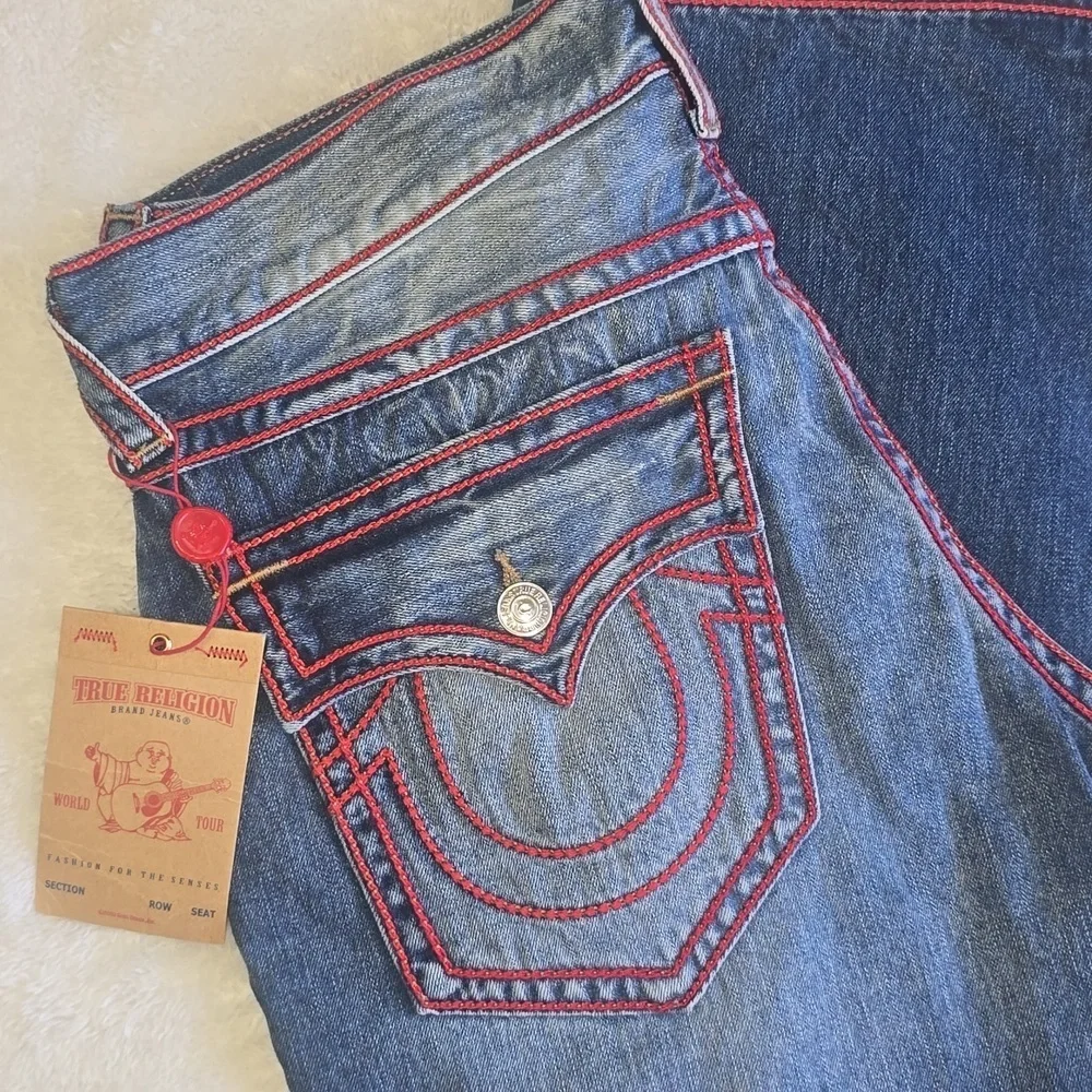 True Religion Ricky Exposed Red Chainstitch Straight Flap Jeans Men's Sz. 36